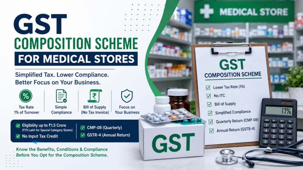 GST Composition Scheme for Medical Stores: Eligibility, Benefits, Restrictions, Tax Rate and Compliance Guide 56 composition scheme for medicals